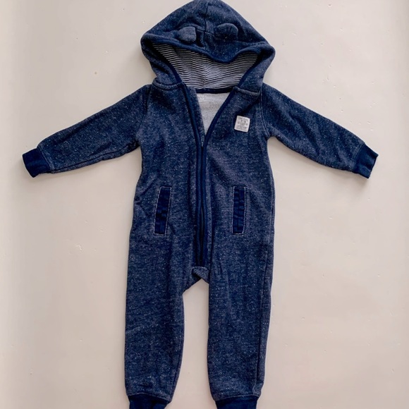 Carter's Other - Carter’s Blue Bear Hooded Long-Sleeve Jumpsuit Boys 12 Months